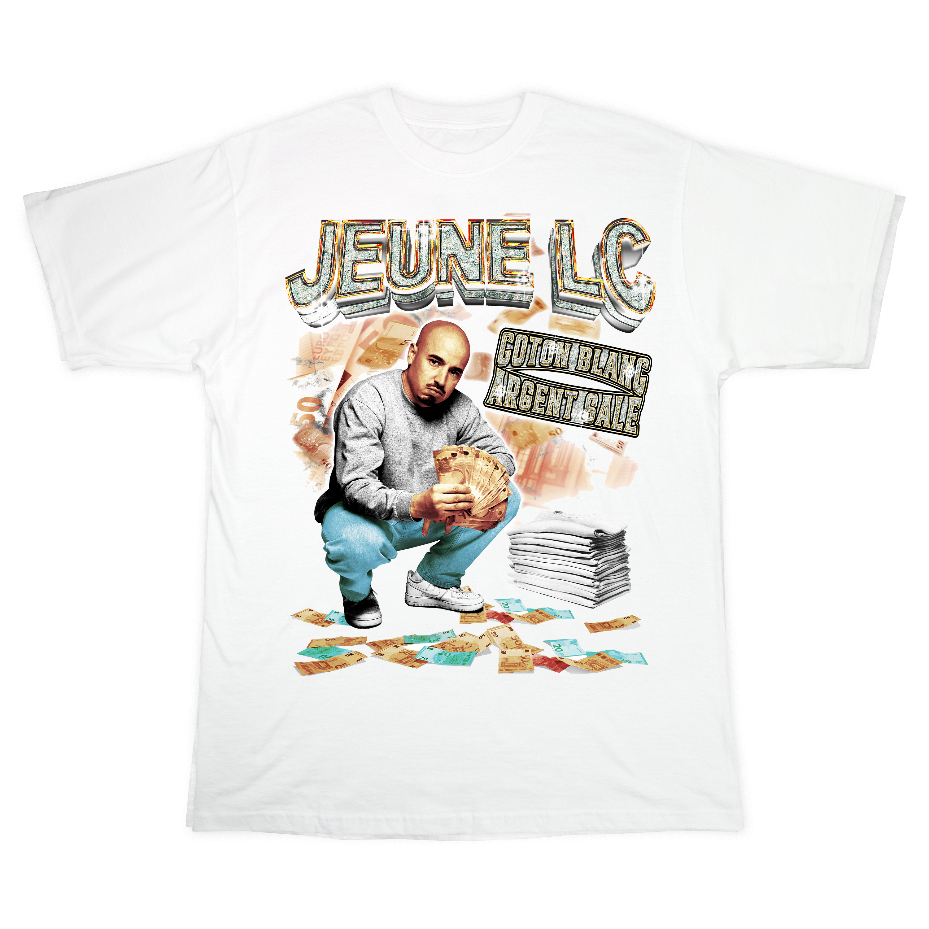 T-shirt bootleg “Coton Blanc Argent Sale“